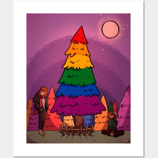 Lgbtq+ christmas tree rainbow gift design Posters and Art